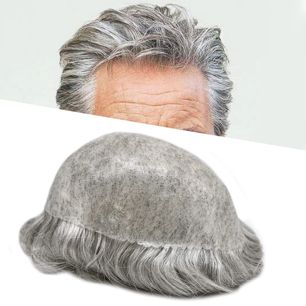 Thin Skin Full Poly Toupee Mens Hair Replacement System Units Human Hair Piece