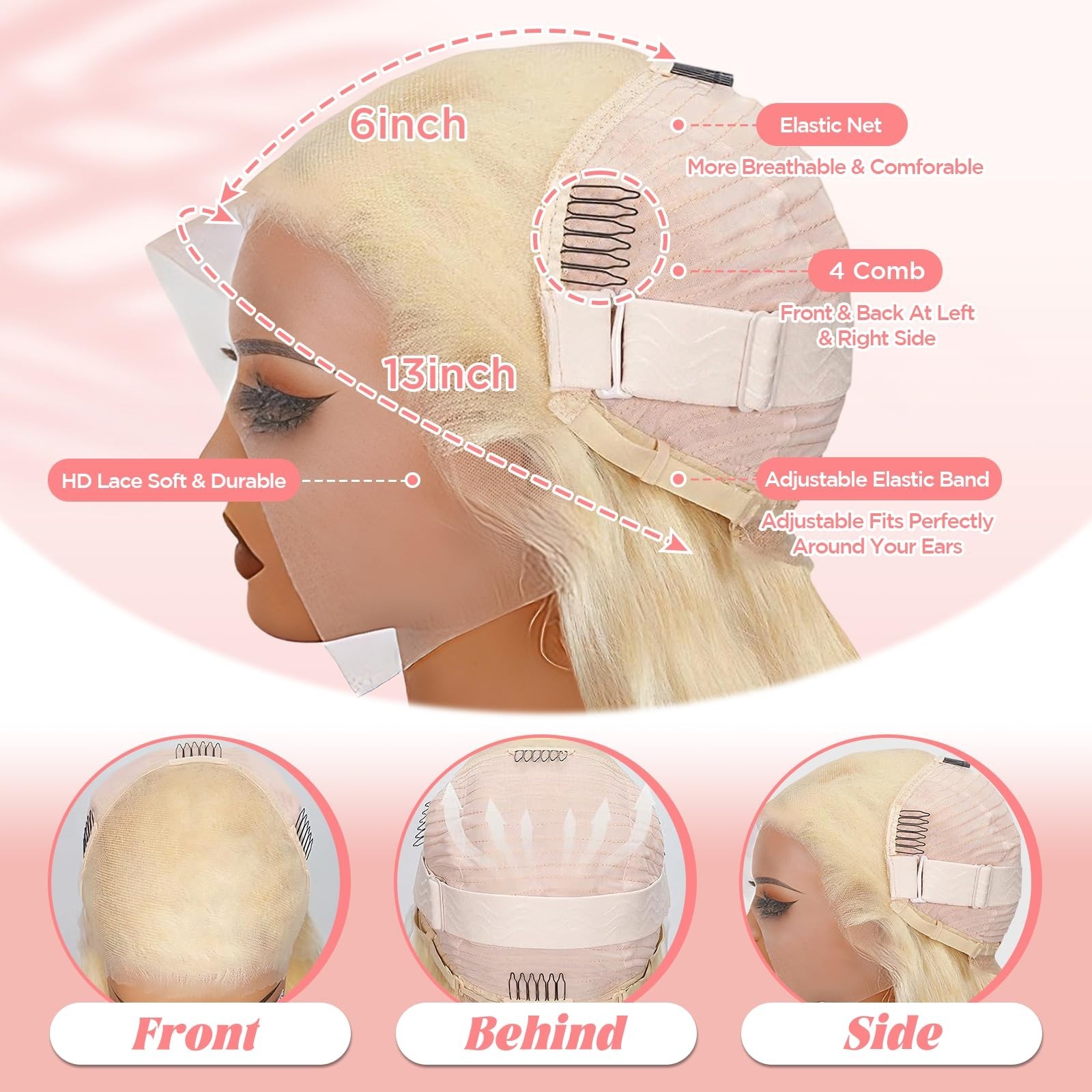 30″ Blonde Lace Front Wig, 13×6 HD Transparent, Pre-Plucked, 200 Density Body Wa