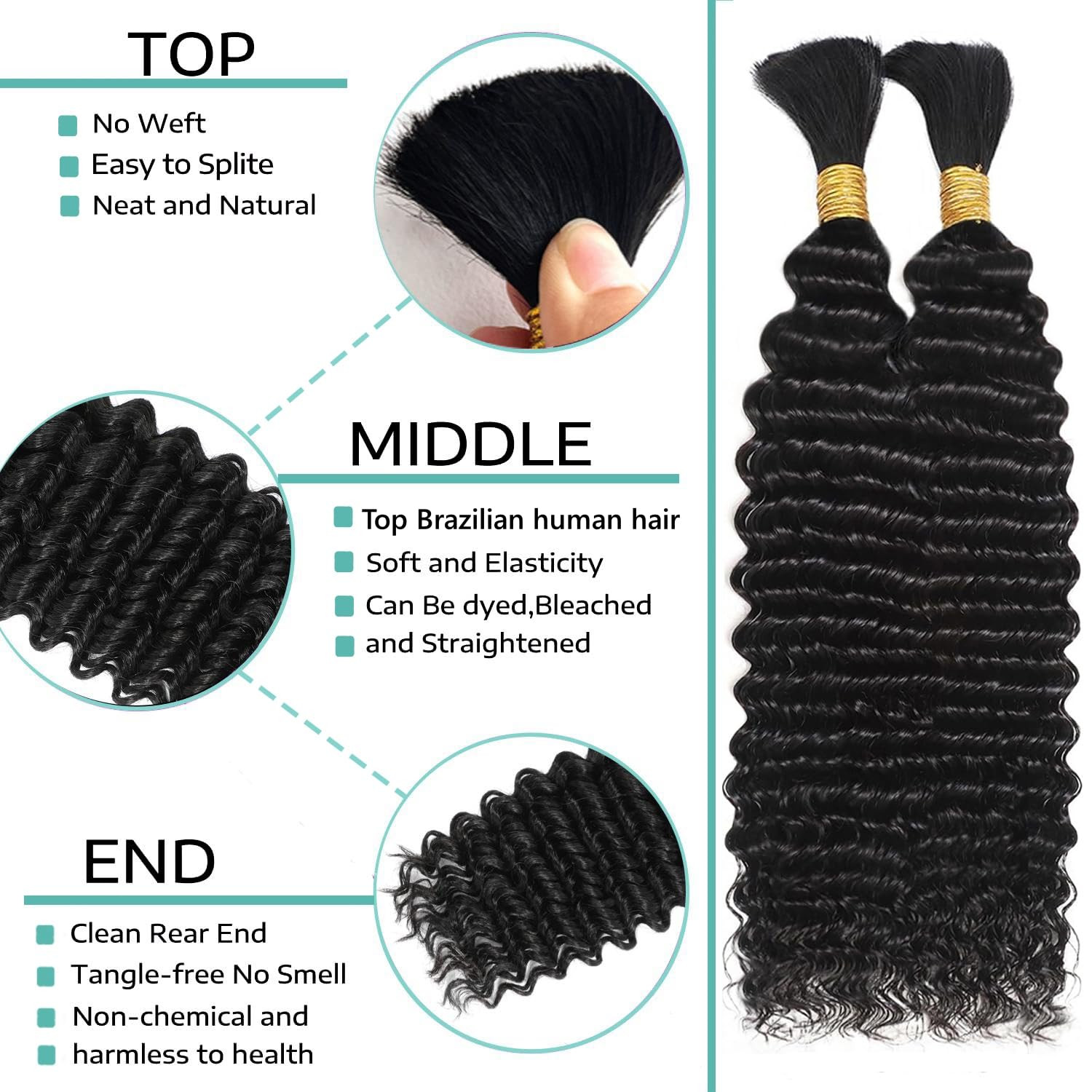 Human Braiding Hair for Boho Braids 18 Inch 110G Deep Wave Bulk Human Hair for B