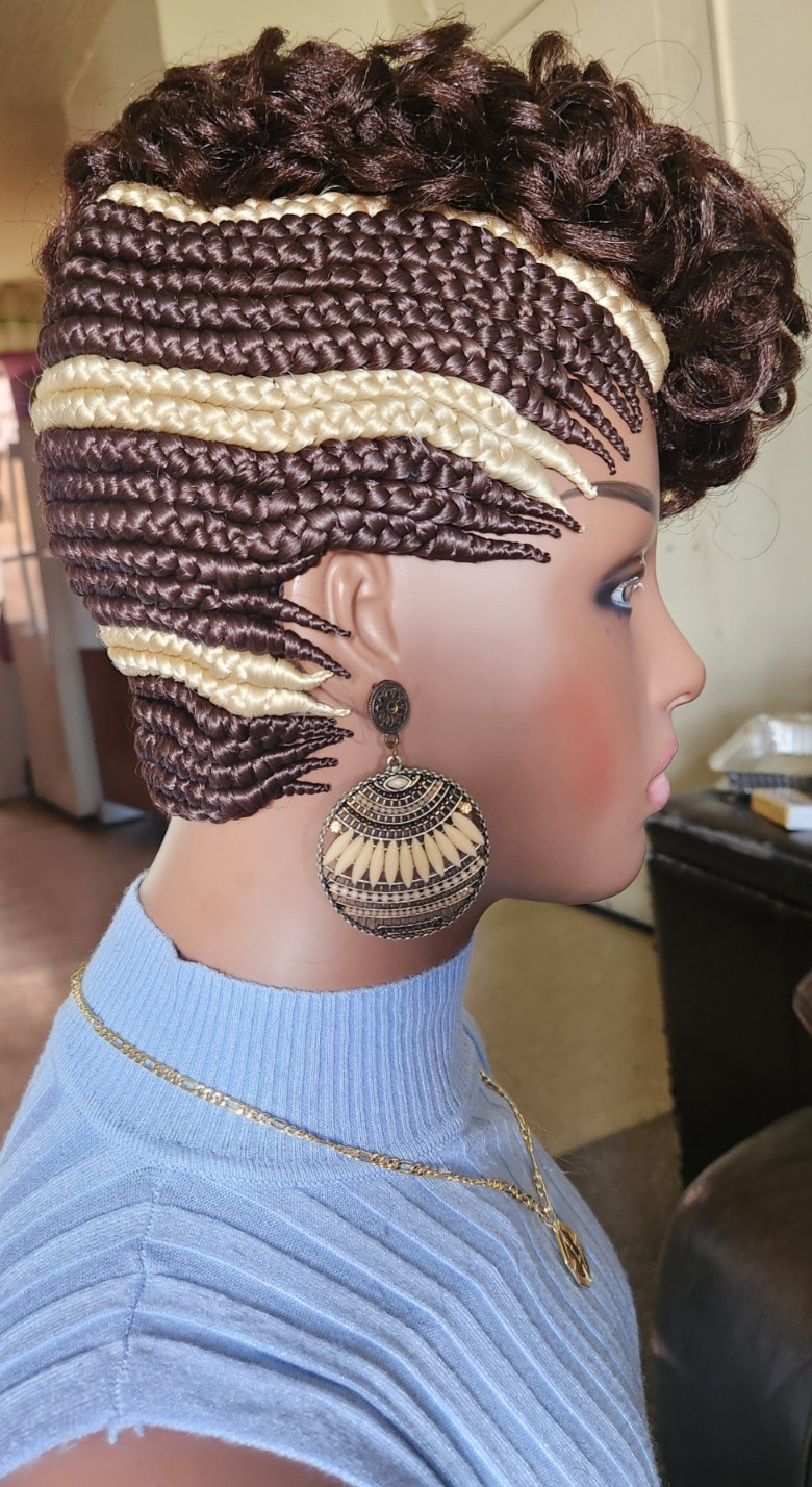 Fully Hand Braided box curly Mohawk braids cornrow wig Dark brown/Blonde