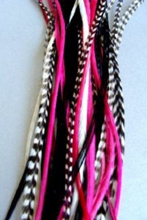 6-11 inch Hot Pink 100% Real Hair 5 Feather Extensions bonded at the tip