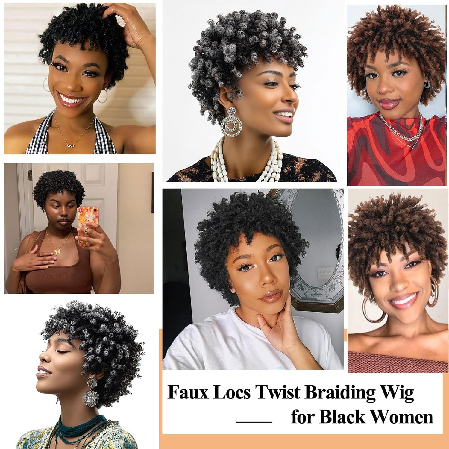 MIMAN Tight Curl Short Black Grey Afro Wig curly kink twist woman synthetic 10″