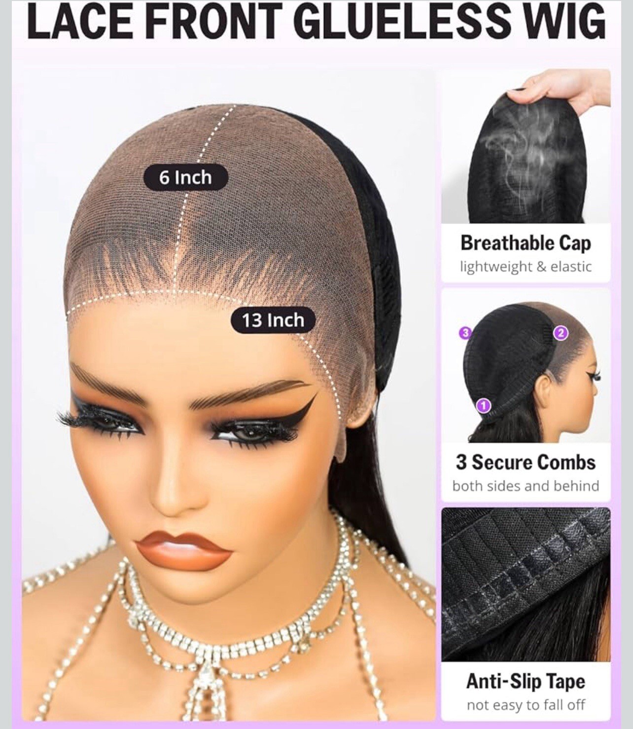 MegaLook 20 inch Human Hair Wear & Go Glueless Lace Front Wigs Pre Plucked