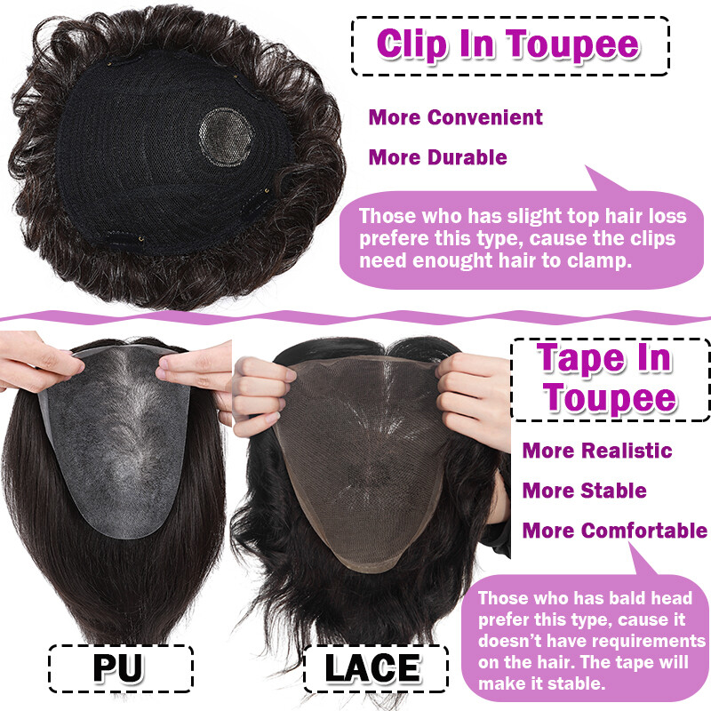 Mens Toupee 100% Remy Human Hair 30mm Thin Skin PU Hairpiece Replacement System