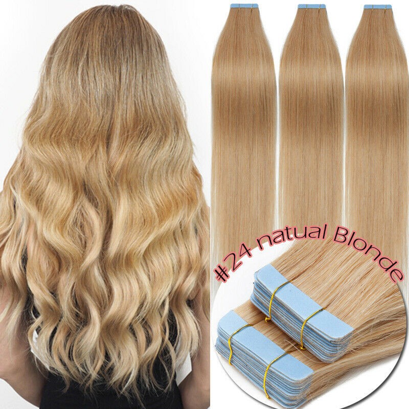 Tape In Remy Human Hair Extensions Invisible Seamless Skin Weft Thick Long 60pcs