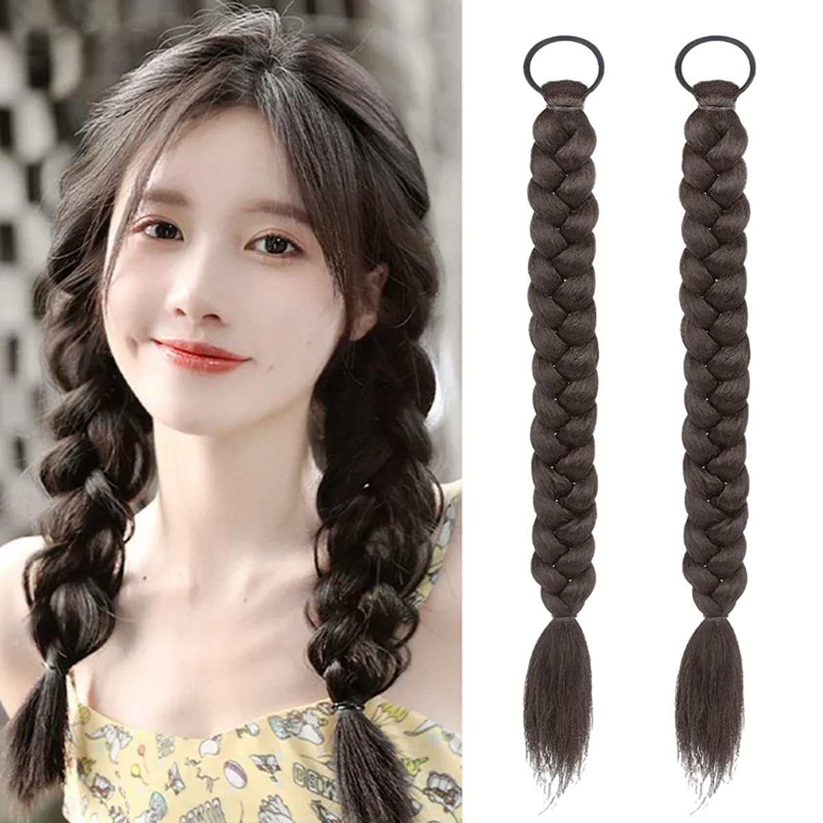 2Pcs Braided Ponytail Extensions with Hair Ties Soft Synthetic Hair Pieces St…