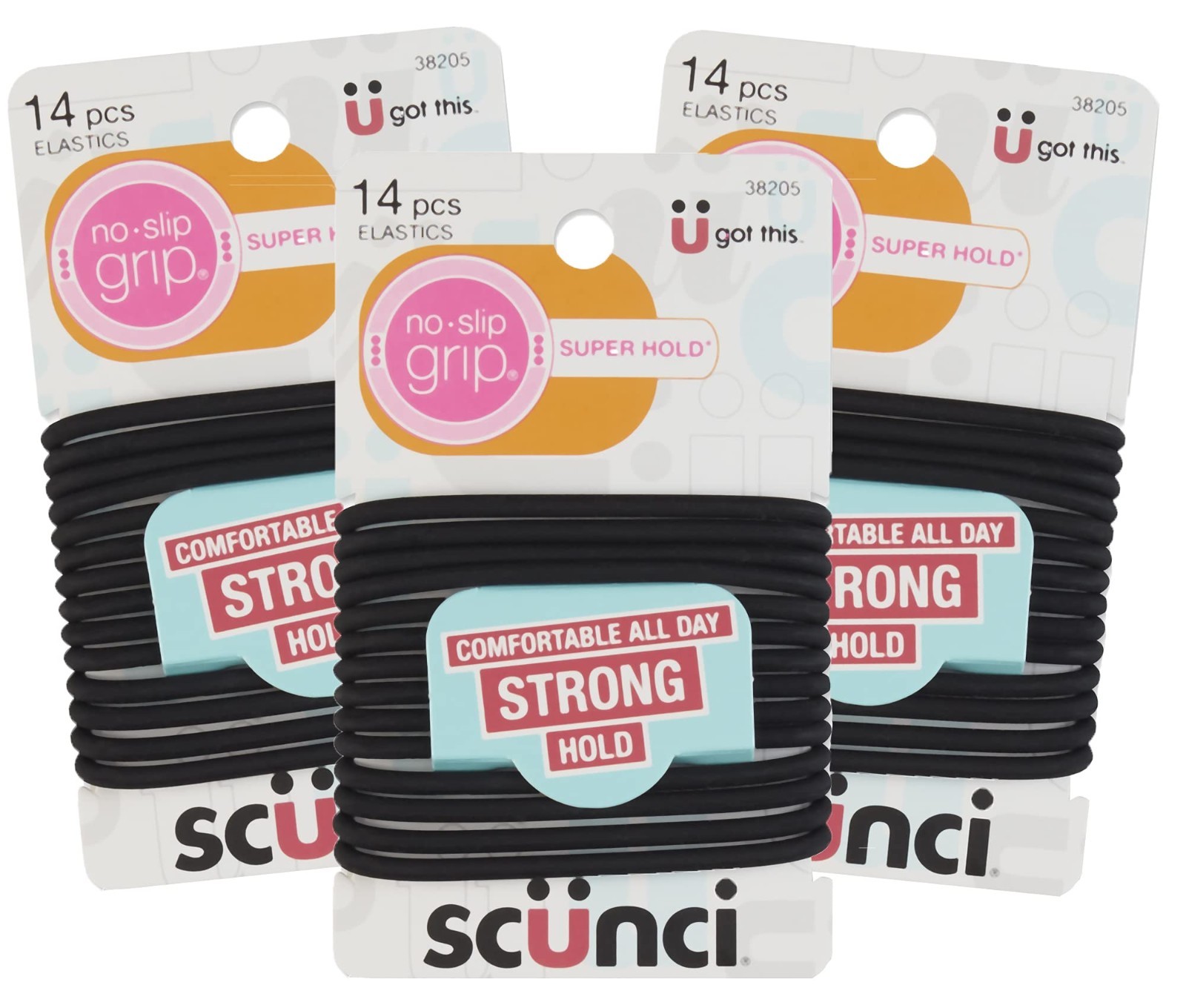 Black Gel Hair Elastics, No-Slip Grip, Strong Hold Ponytail Holders – 14 Pcs x 3