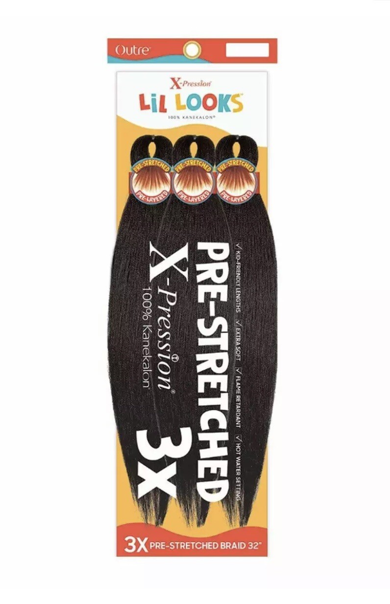 New 2 Pack (6 total) Outre X-Pression Lil Looks 3X Pre-Stretched Braids 32″ 1B