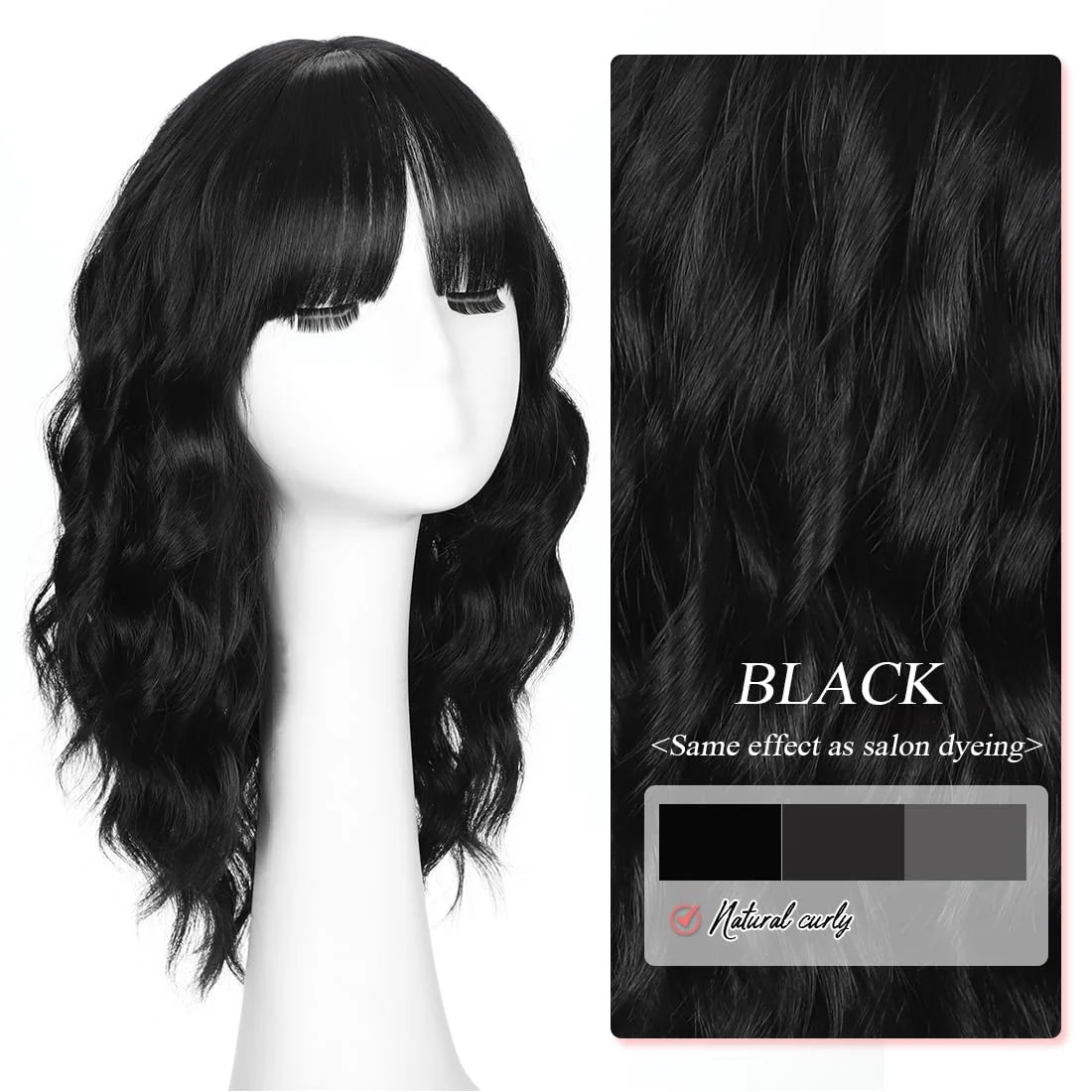 Black Wigs for Women 16 Inch Charming Wig with Bangs for Women Shoulder Length N