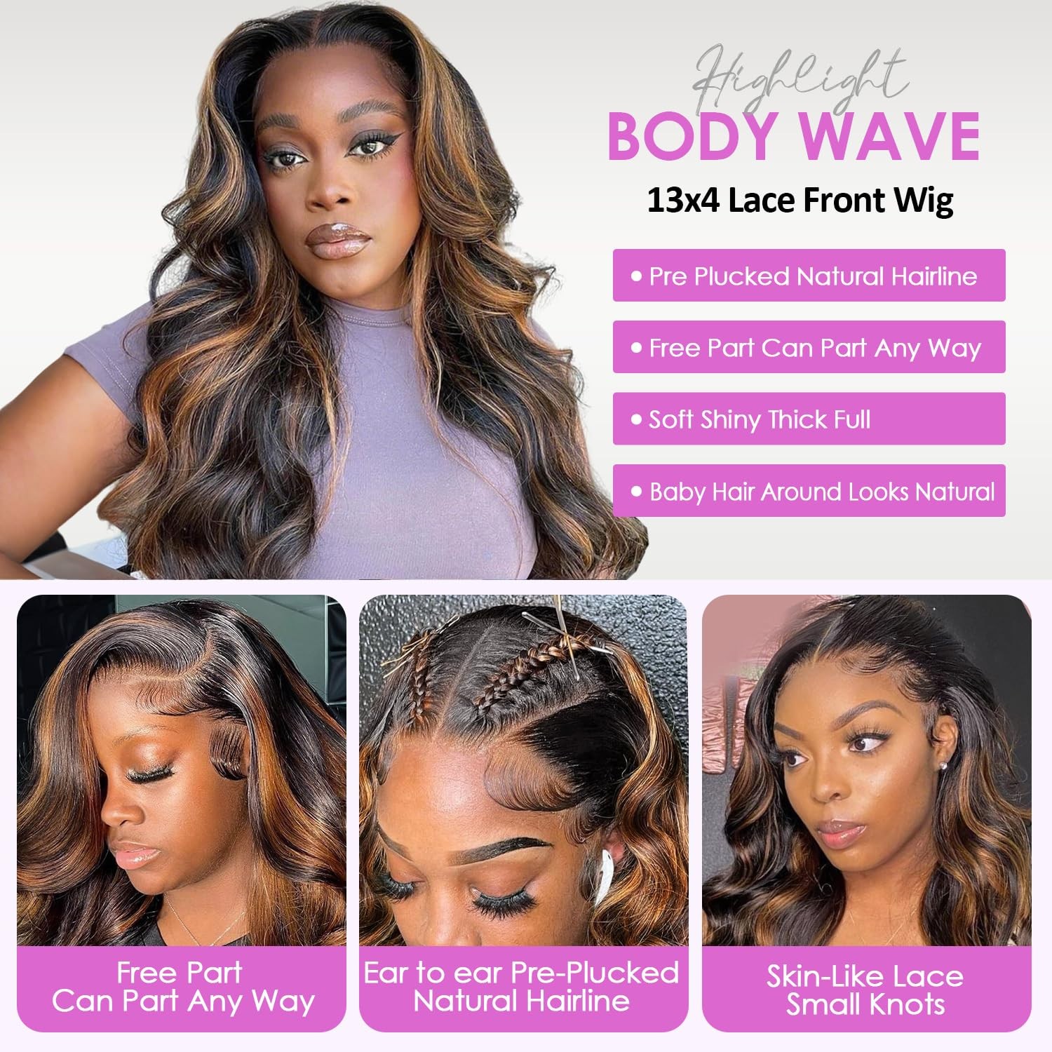 Transparent Lace Wigs Human Hair 13×4 Ombre 1B/30 Body Wave