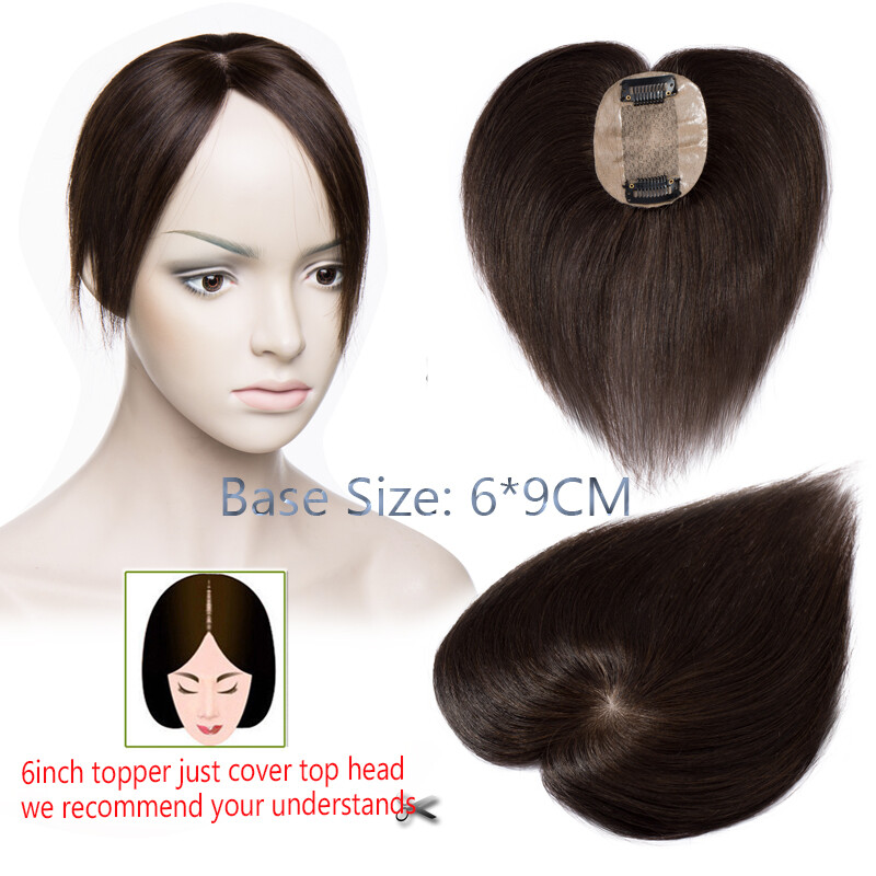 Silk Base Topper Hairpiece Clip In Remy Human Hair Wiglet Toupee Wig Mixed