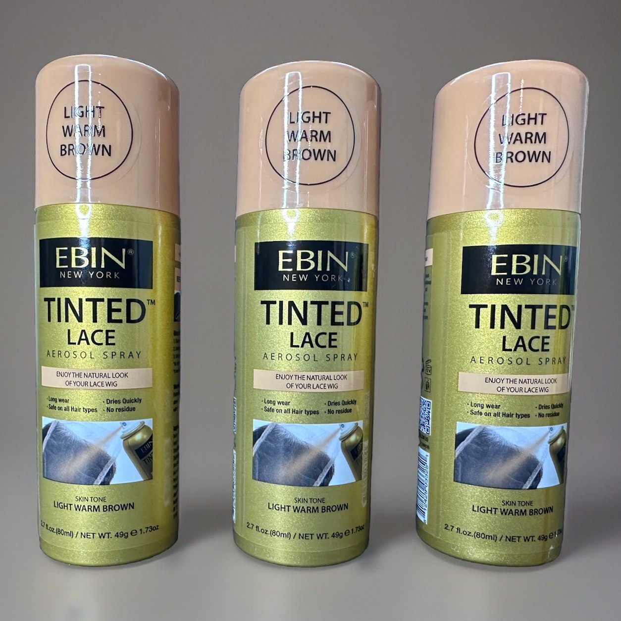 EBIN Tinted Lace Aerosol Spray Light Warm Brown 2.7 fl oz **LOT OF 3**