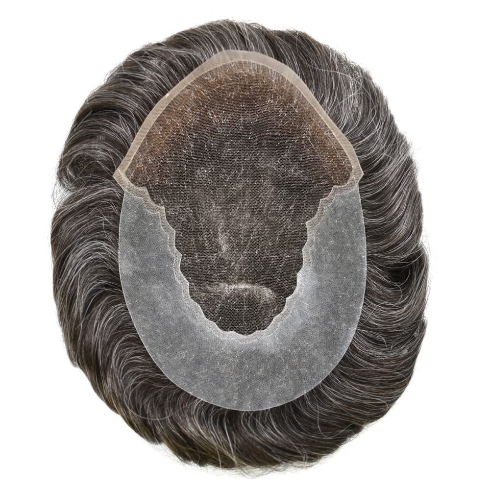 Swiss Lace Front Hair System Replacement PU Skin Mens WigMens Toupee Hairpiece