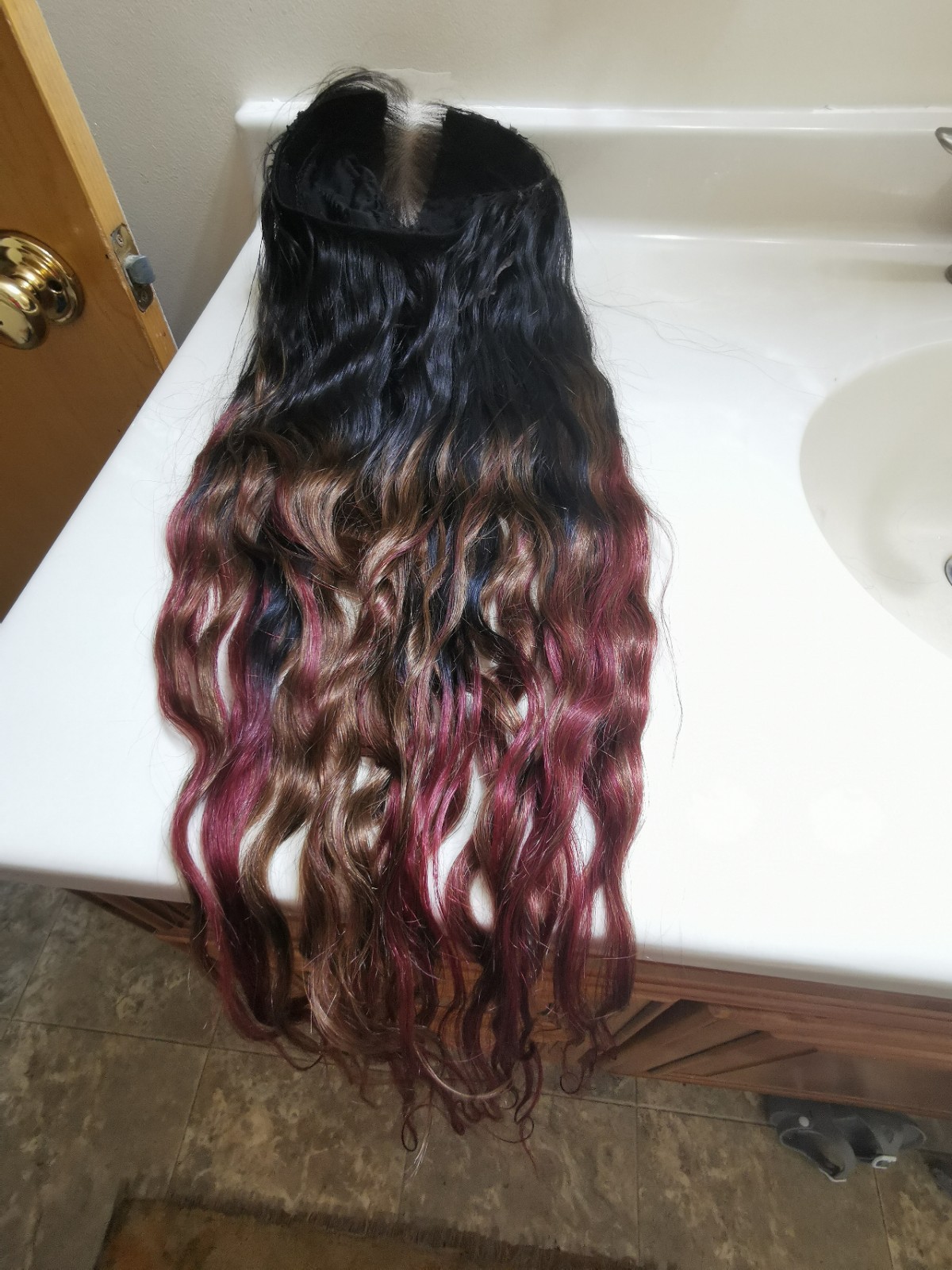 Quality 130 Density Ombre Straight Human Hair Glueless Closure Wig 28″ Handmade