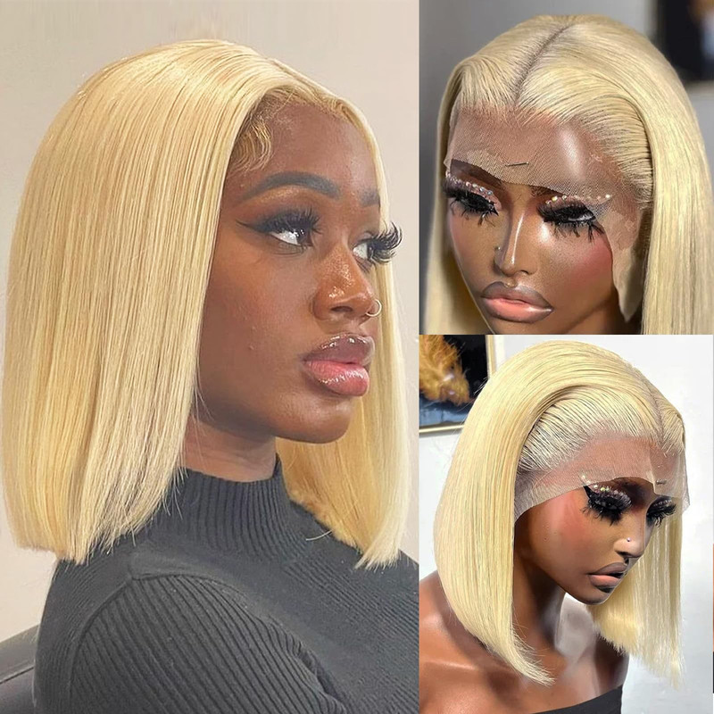 Licoville 613 Blonde Bob Wig Human Hair 180 Density Short Blonde Wigs Bob Sleek