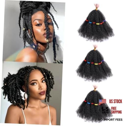 Spring Twist Hair Bulk Synthetic Curly Crochet Hair 12 Inch (Pack of 3) C-#1B