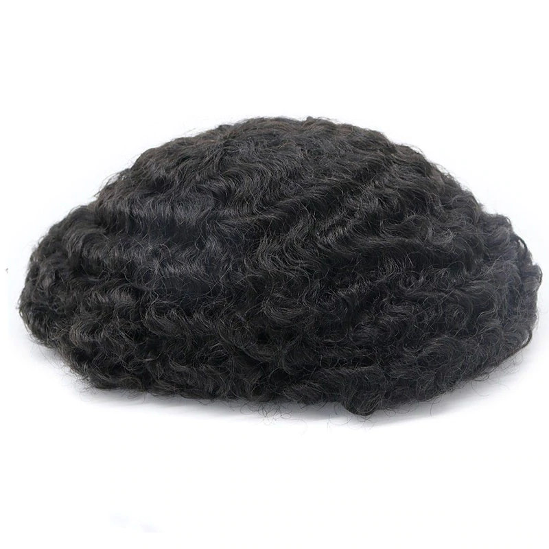 Afro African American Toupee for Men Full Poly Skin Knotted Base Curl Hairpieces