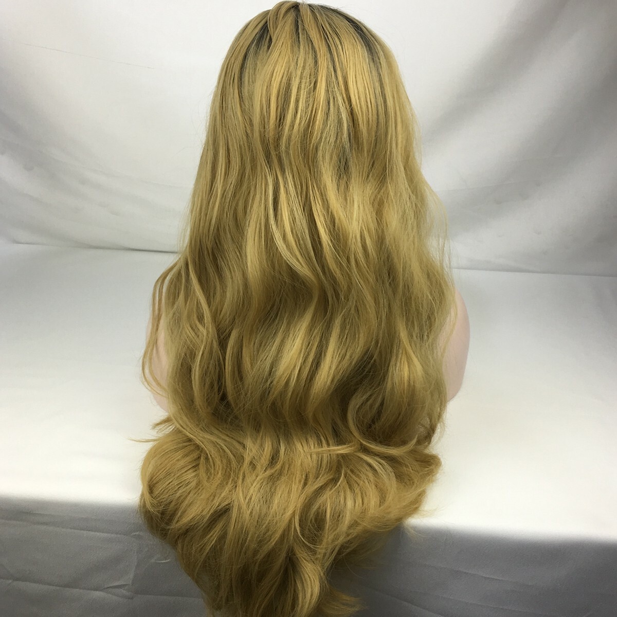 24inches Long Big Wavy Curly Black Ombre Blonde Color Synthetic Lace Front Wigs