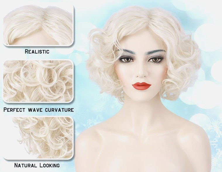 1920s Short Curly Blonde Wig woman synthetic costume hair cosplay actress stage