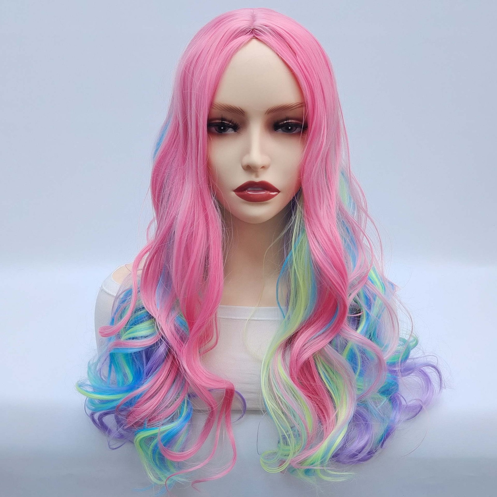 28″ Rainbow Long Wavy Wig for Women Full Heat Resistant Synthetic Cosplay Party