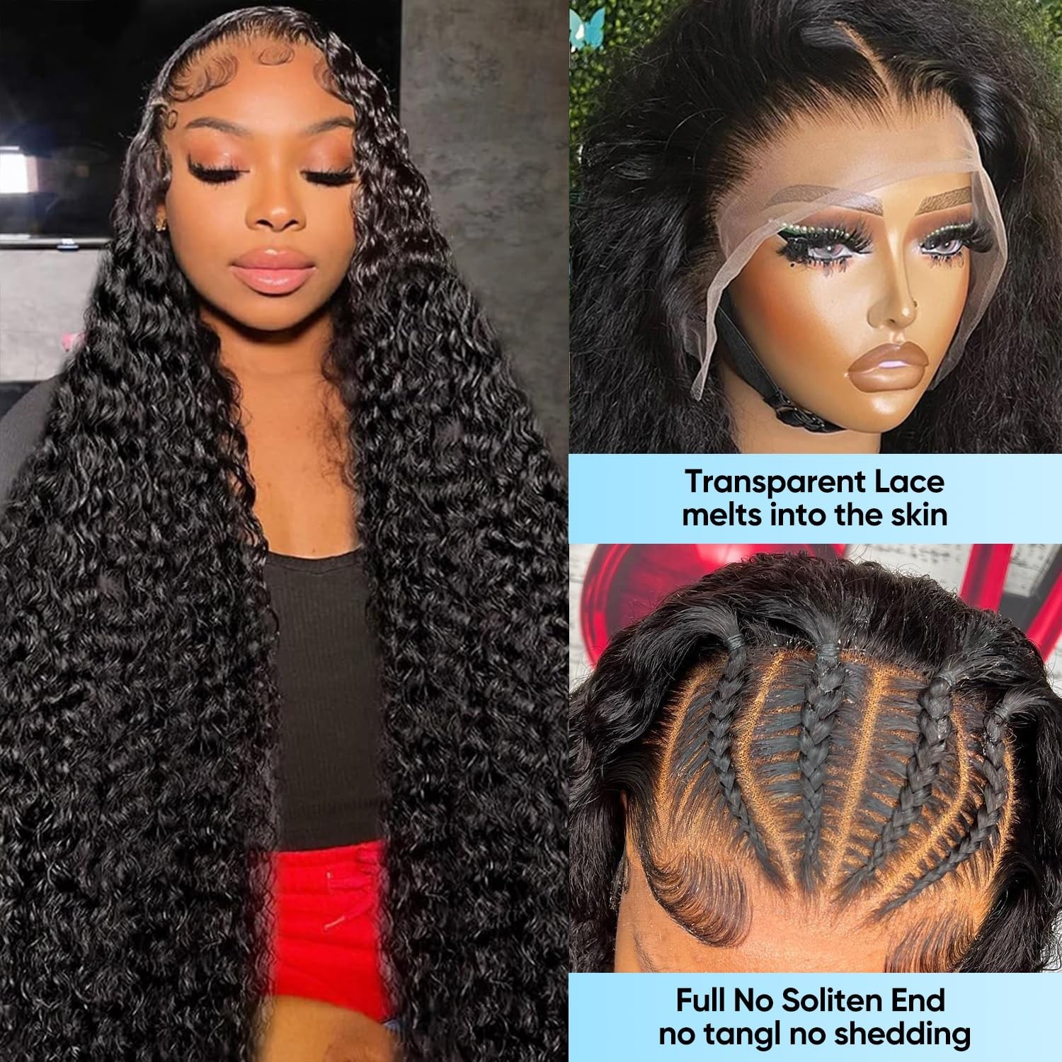 13×6 Deep Wave Lace Front Wig 200 Density HD Transparent Curly 30 Inch Pre Pluck