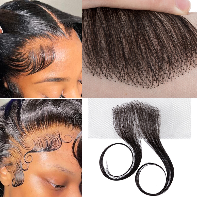 Baby Hair Edges Strips 2-8 Pieces Human Hair Patch Hairpiece Topper for Hairline