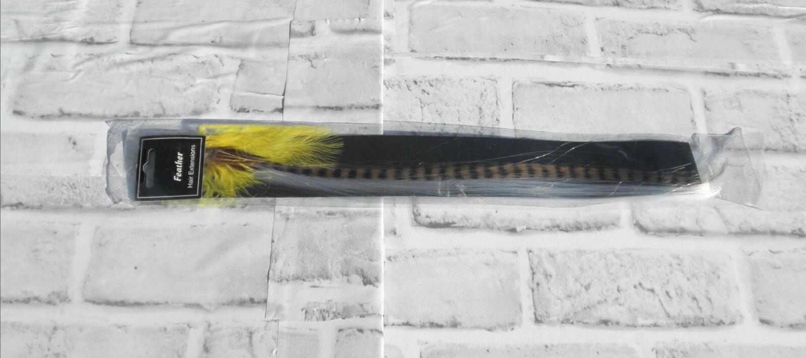 NEW SYNTHETIC FEATHER HAIR EXTENSION (YELLOW, GRAY, BROWN W/STRIPES) 15″ LONG #7