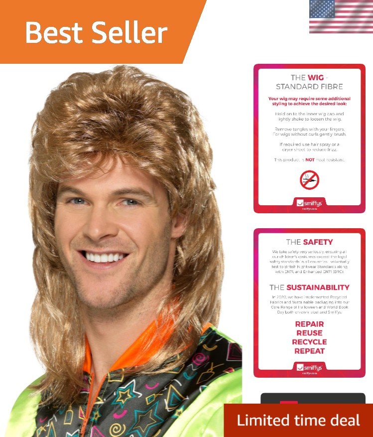Lightweight Men’s Mullet Wig – Brown with Blonde Highlights for Easy Care