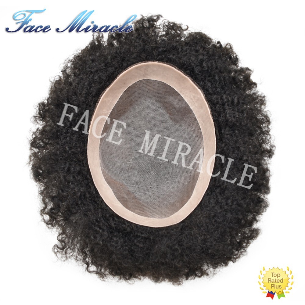 Afro Toupee for Black Men Fine Mono Mens Toupee Human Hair System Curly Hair