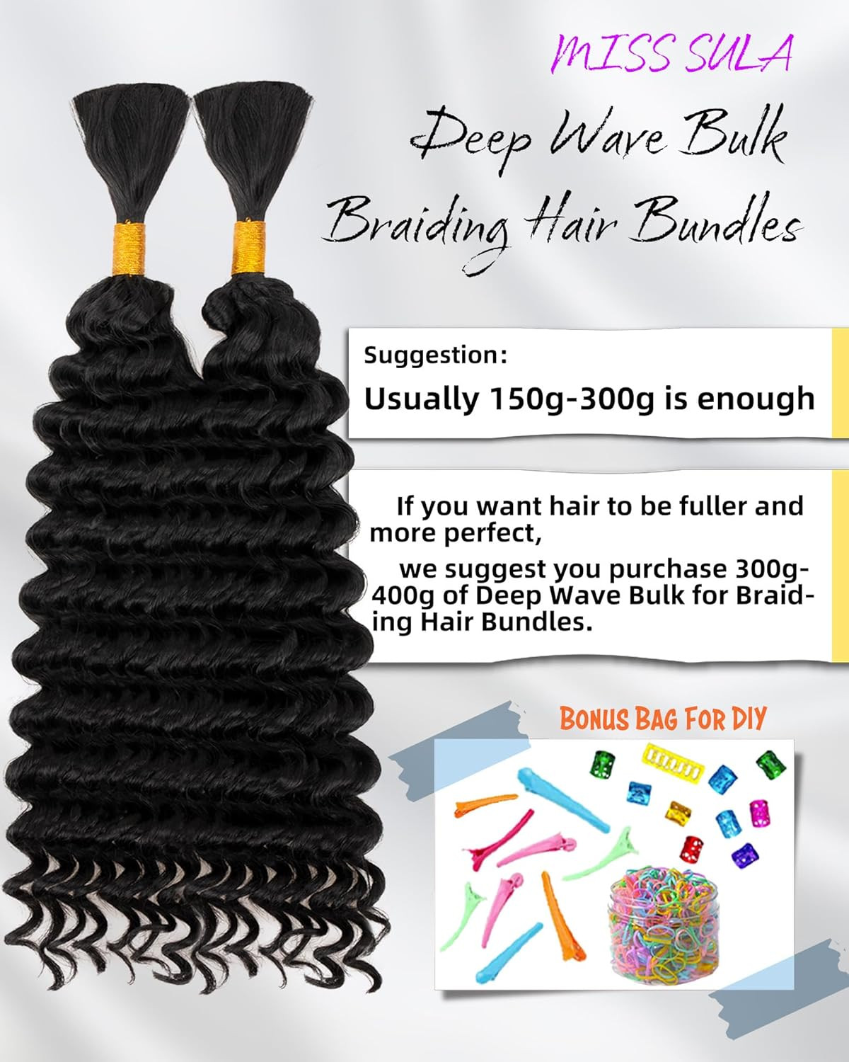Deep Wave Bulk Braiding Hair-Wet and Wavy Human Braiding Hair,18 Inches 2 Bundle