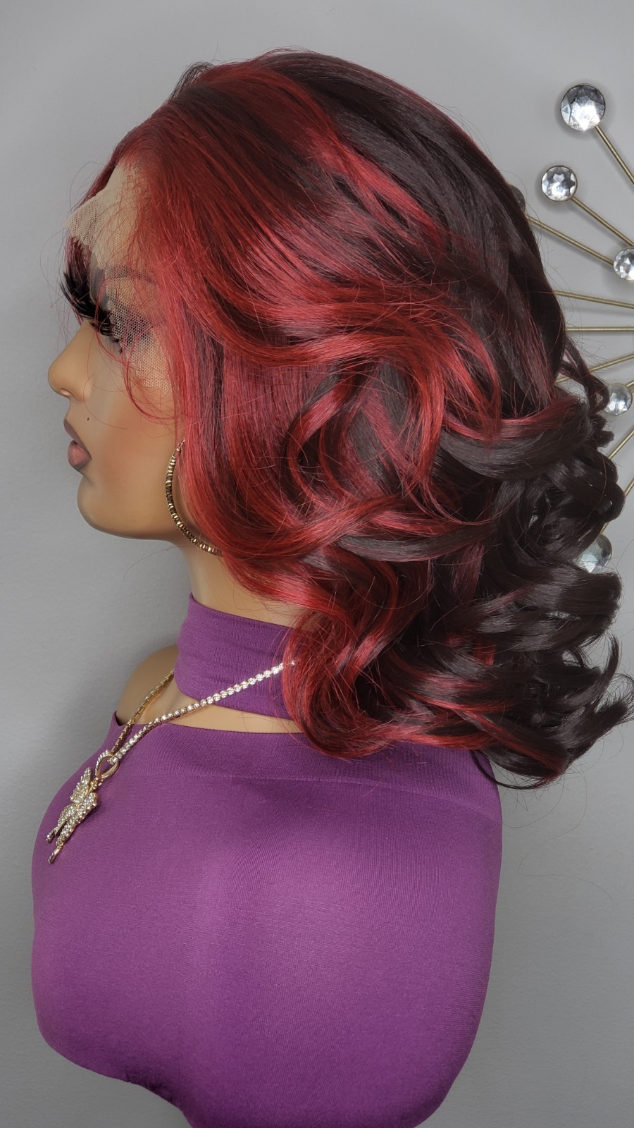 New 99J Red Wine Curly 13×4 Free-Part Lace Frontal Wig Womens Fashion Hair Wigs