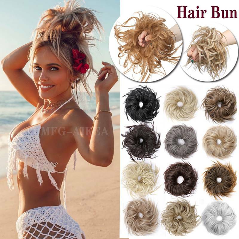 THICK Messy Bun Hair Piece Scrunchies Updo Cover Curly Hair Extensions for Human