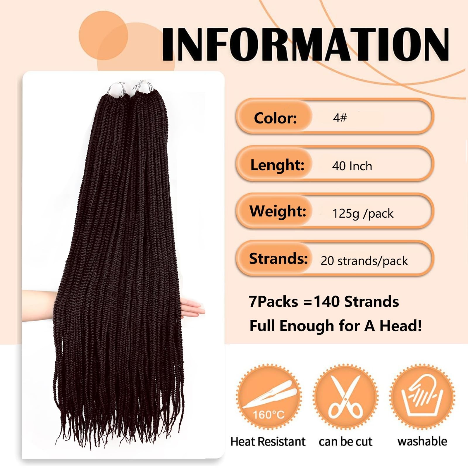 Sunsmilely Crochet Braids 7 Packs 40 Inch 140 Strands Braids Crochet Hair Dark