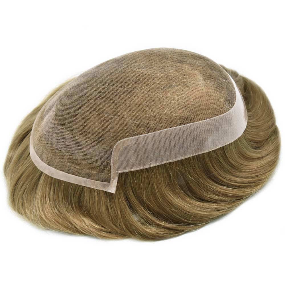 Men Human Hair Replacement Systems French Lace Front Poly Thin Toupee Hairpiece