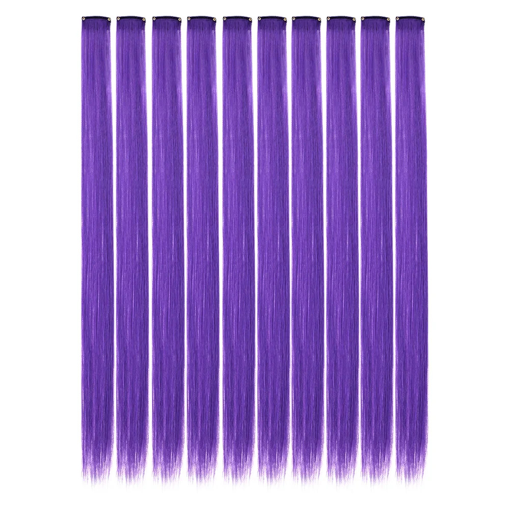 10PCS Colored Clip in Hair Extensions 18 Inches Ombre Straight Synthetic