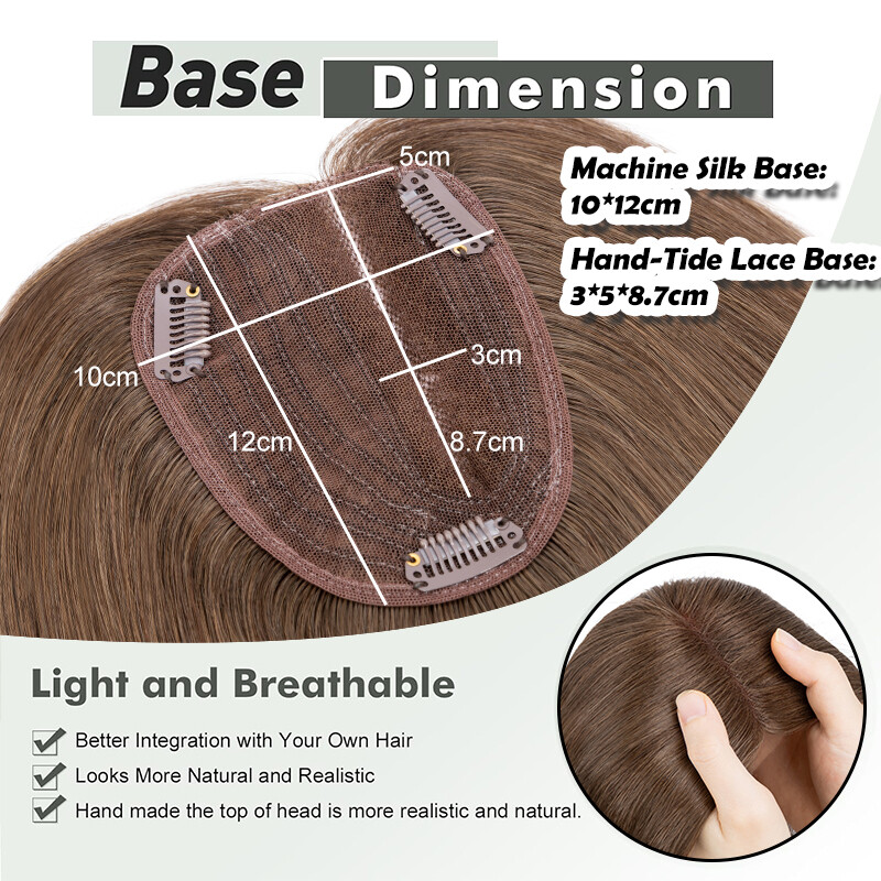 100% Real Human Hair Clip in Hairpiece Topper Top Toupee for Women Thinning Hair
