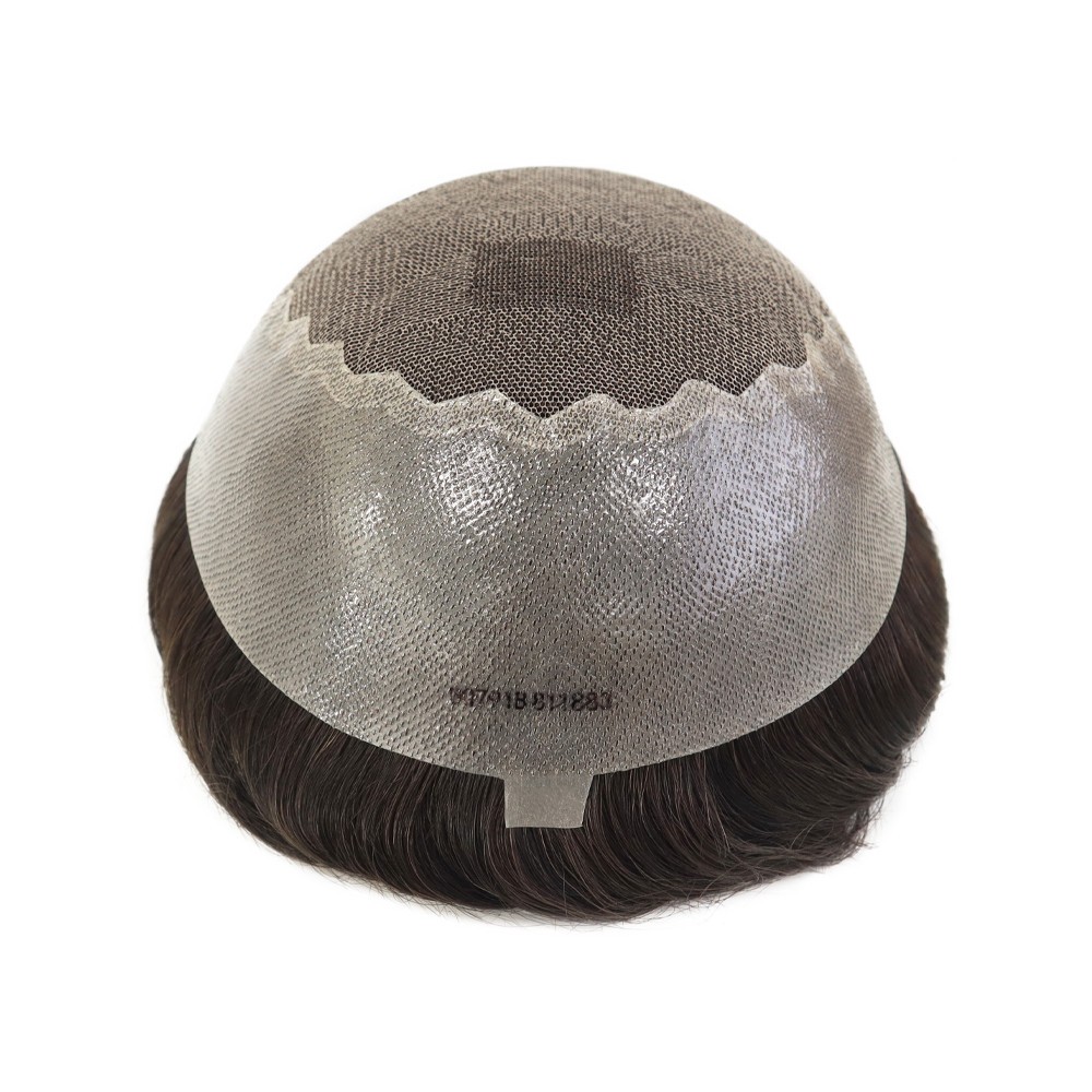 Mens Toupee Human Hair Systems French Lace Front Off Black Hairpiece 7×9 Q6#1B
