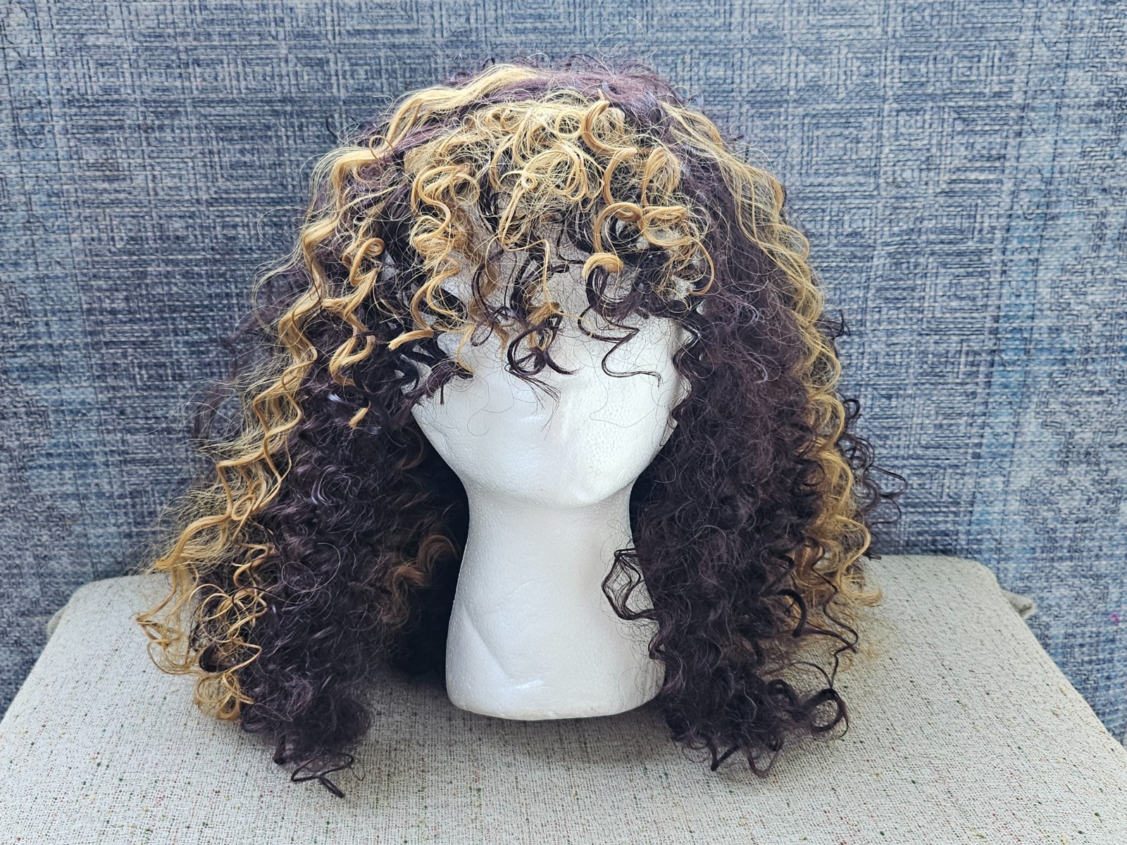 Women Wig Vintage Lazy Style High Temperature Fiber Golden Gradient Long Curly