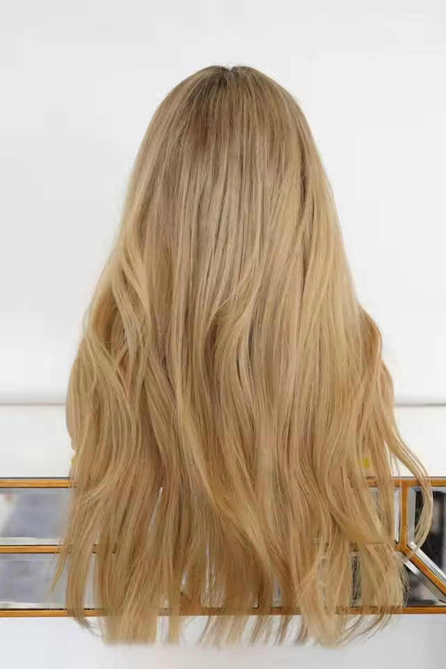 Ombre Honey Blonde Body Wave Wigs with Bangs 100% Human Hair Lace Front Wigs