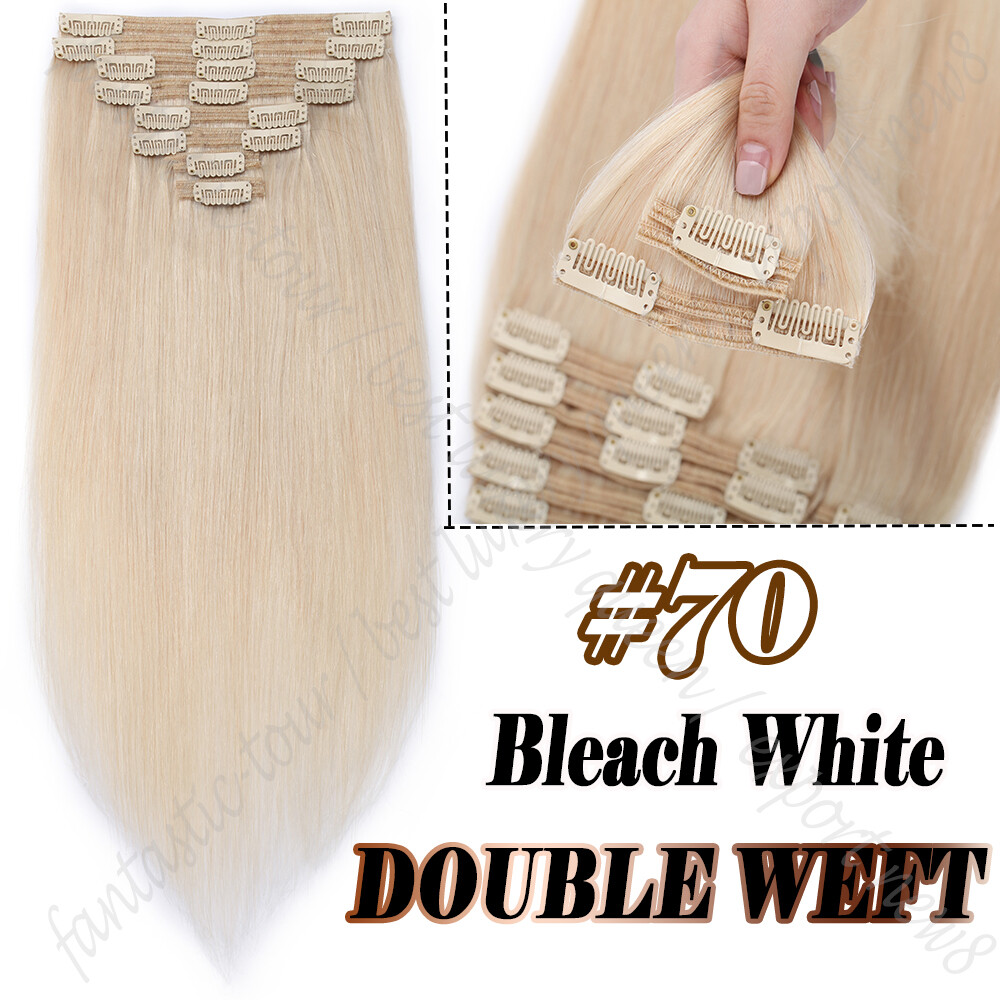 THICK Double Weft Clip In 100% Remy Human Hair Extensions Full Head 8PCS Clip On
