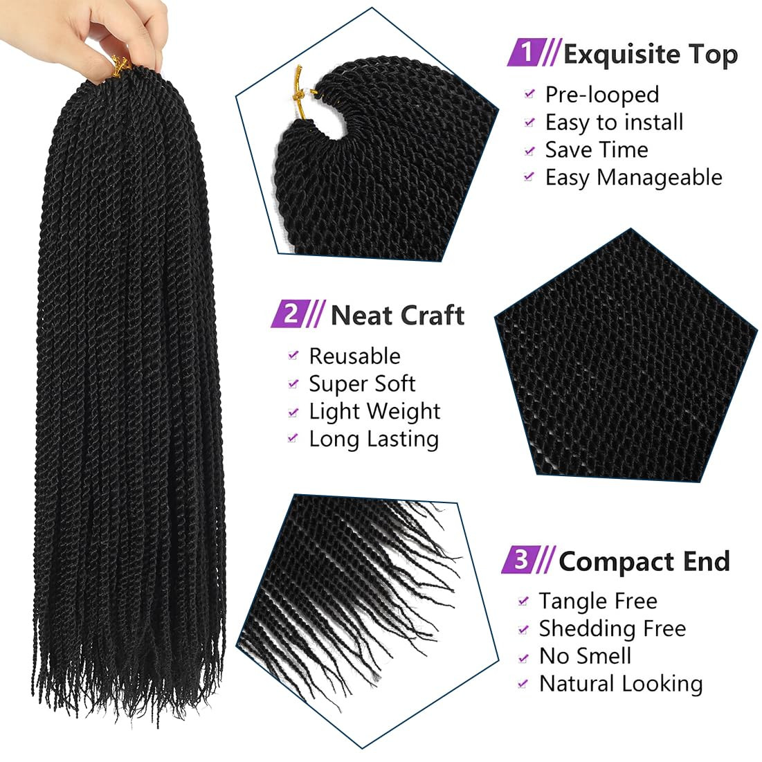 Crochet Braids Senegalese Twist Crochet Hair 7 Packs Pre Looped Micro Senegalese