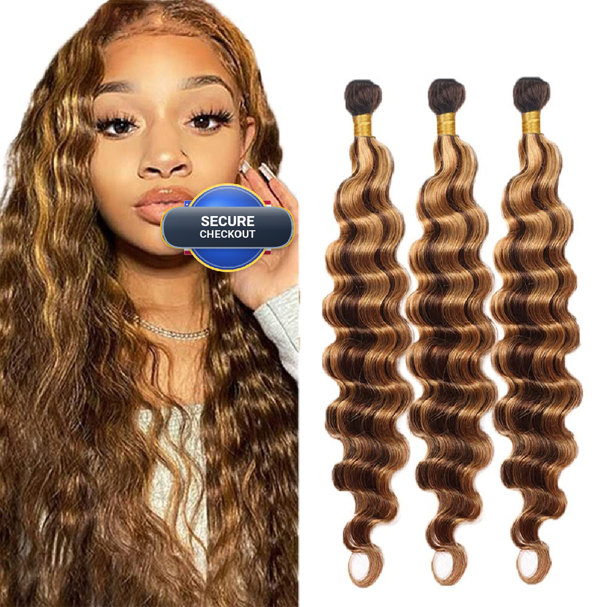 Ubinica Chocolate Honey Blonde P4/27 Human Hair Bundles 24 26 28 Inch Deep Wave