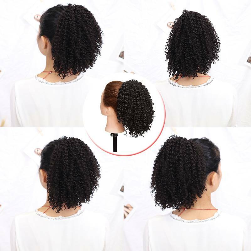 Drawstring Ponytail Kinky Curly Afro Bun Clip In Puff Pony Tail Hair Extension