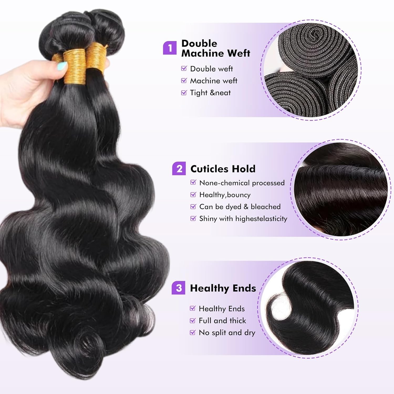 Body Wave Bundles Human Hair 16 18 20 Inch Unprocessed Brazilian Bundles