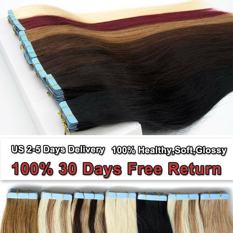 Tape in Real Human Hair Extensions Invisible Skin Wefts Full Head Thick Hair US