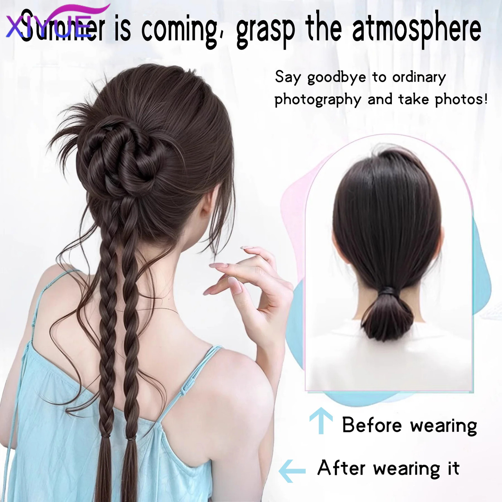 Natural Flower Bud Twist Braid Hair Claw Clip On Synthetic Hair Extensions For