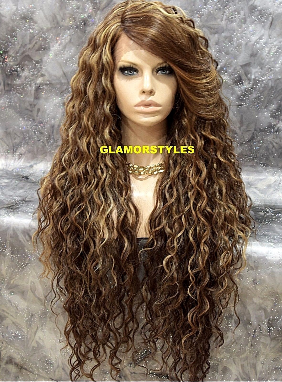 LACE FRONT FULL WIG LONG CURLY LAYERED SIDE PART BROWN BLONDE MIX HEAT OK NWT