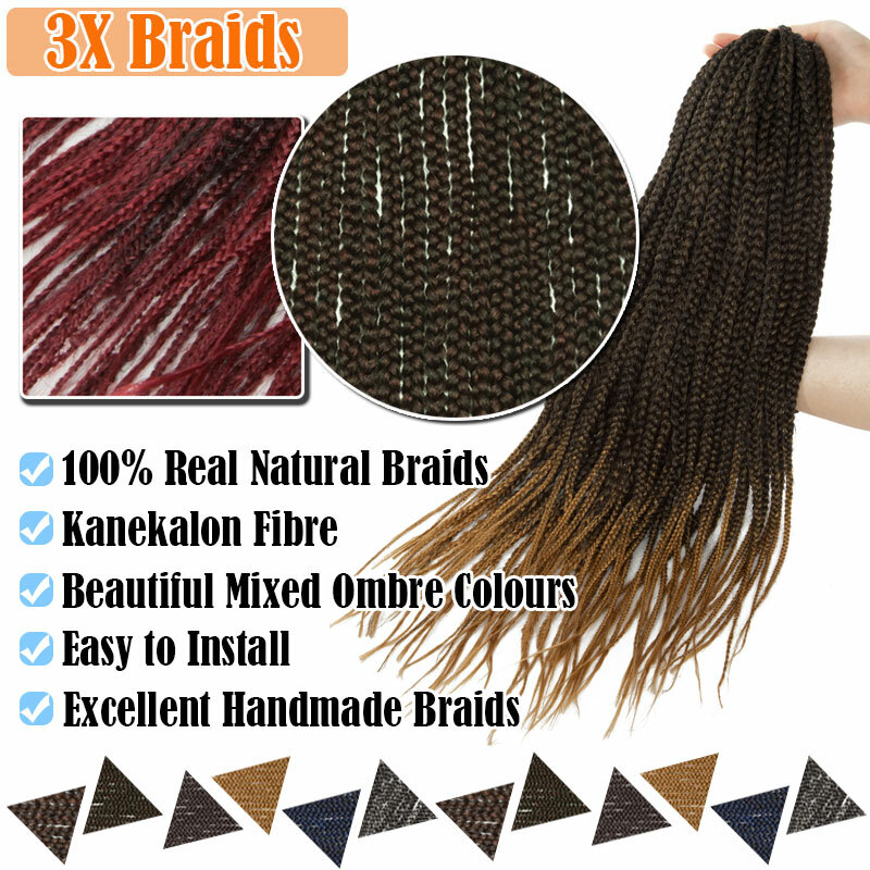 Pre-Braided Micro Box Braids Long Crochet 3X Braiding Hair Extensions for Woman