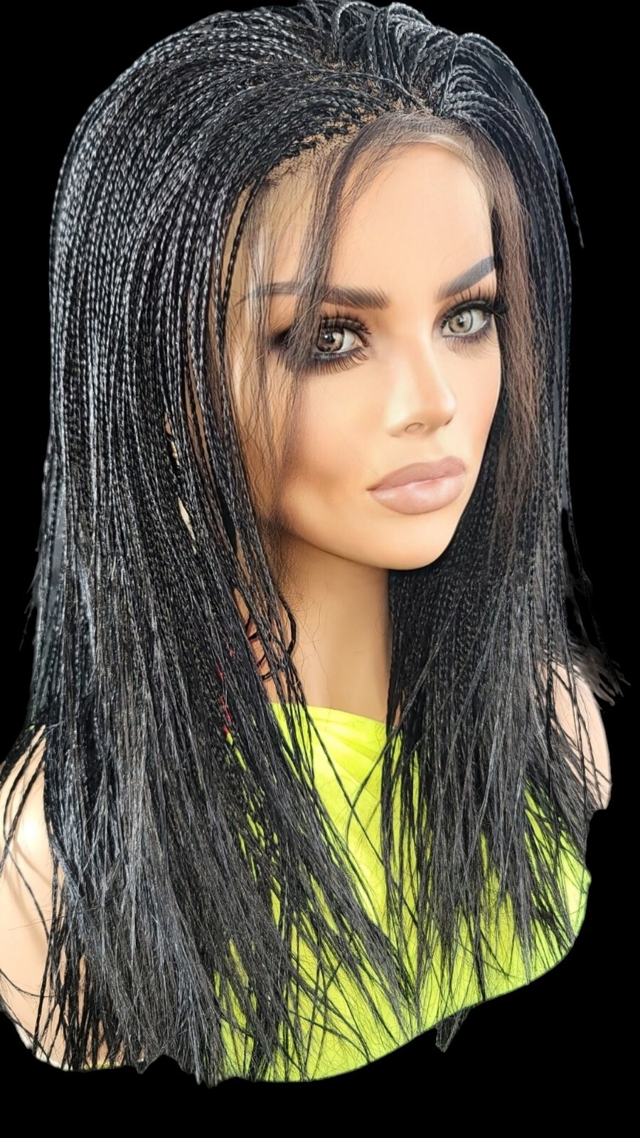 Braided Wig Micro Braids Full Lace Glueless 18” Jet Black Handmade Lightweight