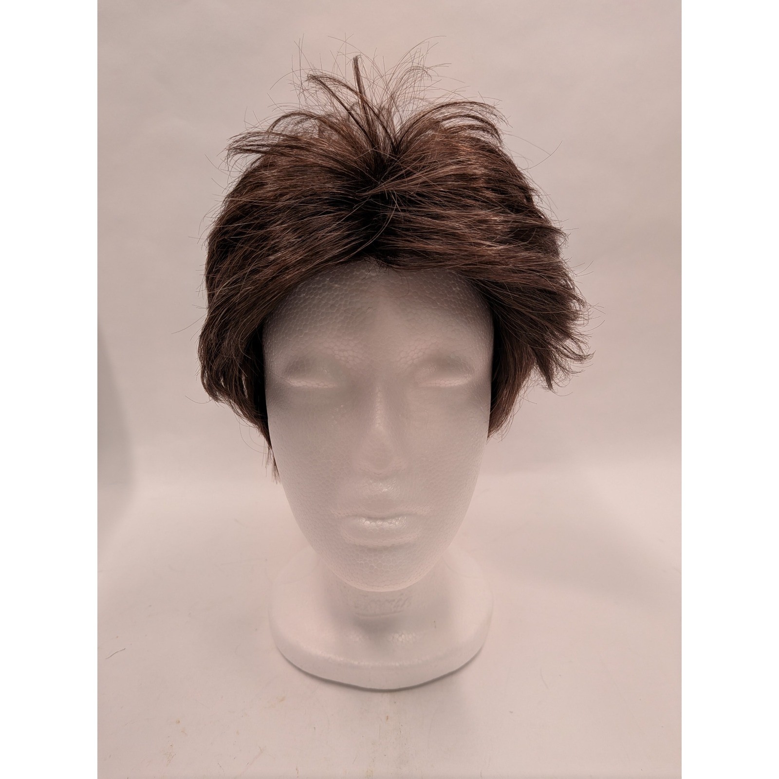 Womens Short Brown Grey Mix Pixie Cut Synthetic Wig Layered Salt/ Pepper JY37037